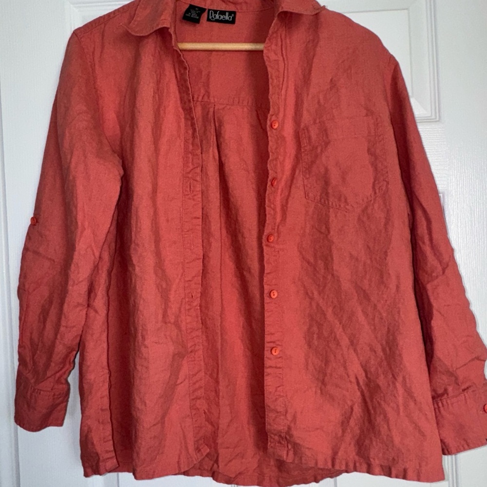Rafaella Women's Coral Linen Button Down Shirt